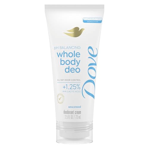 Desodorante en crema Dove Whole Body sin aluminio, con pH balanceado, sin fragancia, para control de olor por 72 horas, 2.5 oz