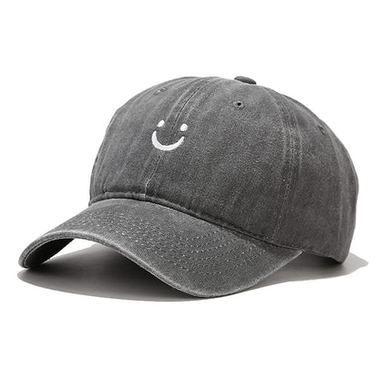 Gorra de béisbol Smile Face, vintage, desgastada, perfil bajo, sin estructura, de algodón, estilo Dad Hat, ajustable para mujeres y hombres (gris)