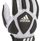 Guantes de adulto de fútbol americano adidas Scorch Destroy 2 Lineman de dedo completo, blanco/negro, talla pequeña