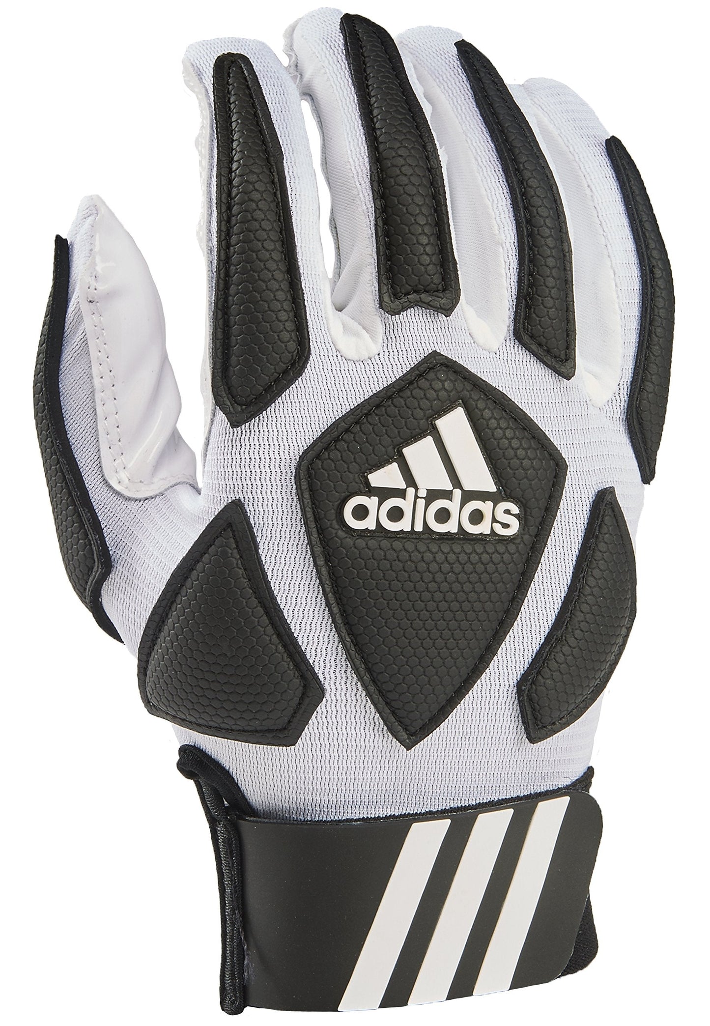 Guantes de adulto de fútbol americano adidas Scorch Destroy 2 Lineman de dedo completo, blanco/negro, talla pequeña