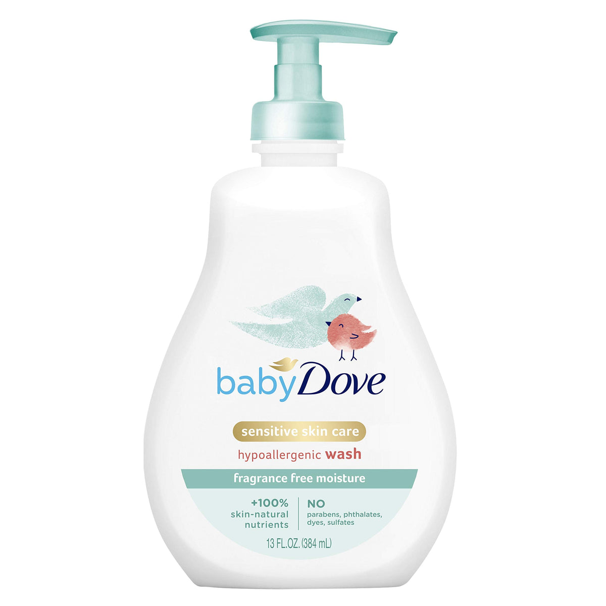 Baby Dove Cuidado Piel Sensible Jabón Líquido para Bebé para la Hora del Baño Sin Fragancia Humectante Hipoalergénico Elimina Bacterias 384 ml