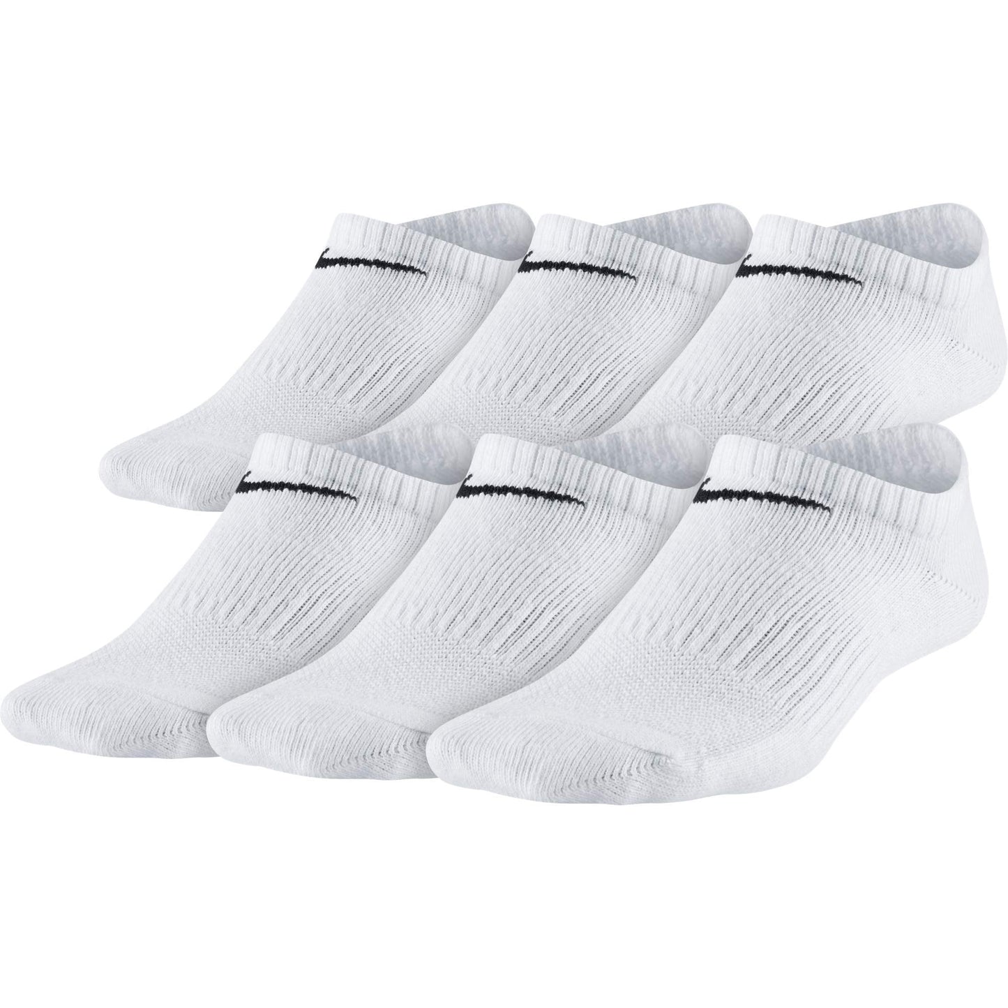 Calcetines Nike Everyday Lightweight que no se ven para niños (6 pares) Blanco/Negro Mediano