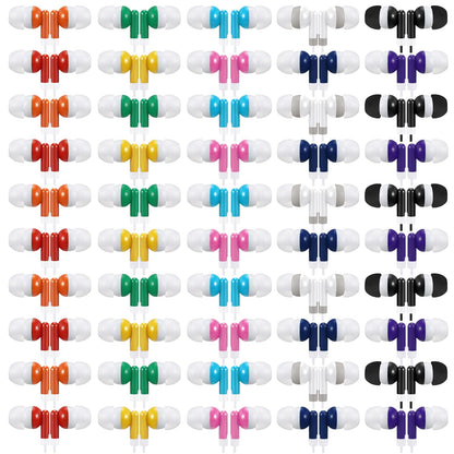 Saysurey 50 unidades de auriculares a granel para niños, audífonos con cable, empaquetados individualmente para aula, estudiante, escuela, biblioteca (multicolor)