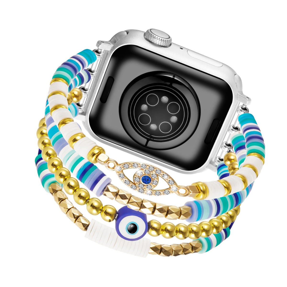 Correa con cuentas para Apple Watch para mujer, compatible con Apple Watch de 38 mm, 40 mm, 41 mm, elástica, estilo bohemio, de repuesto para iWatch Series 9/8/7/SE/6/5/4/3/2/1