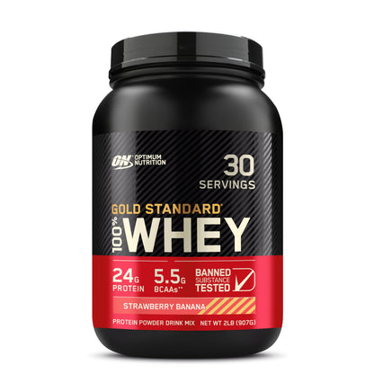 Optimum Nutrition Gold Standard 100% Whey Proteína en Polvo Fresa y Plátano 2 Libras (El empaque puede variar)