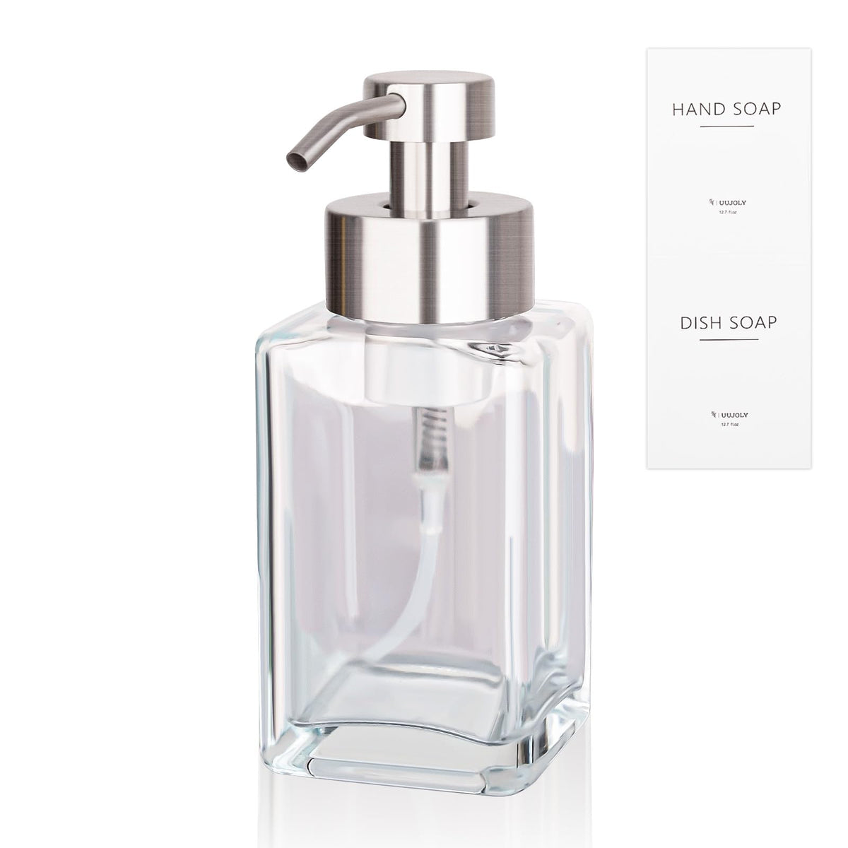 Dosificador de Jabón Espumoso con Bomba de Acero Inoxidable, Botellas de Jabón Líquido para Lavavajillas de Vidrio Recargables de 12 oz para Baño, Fregadero de Cocina, Decoración del Hogar