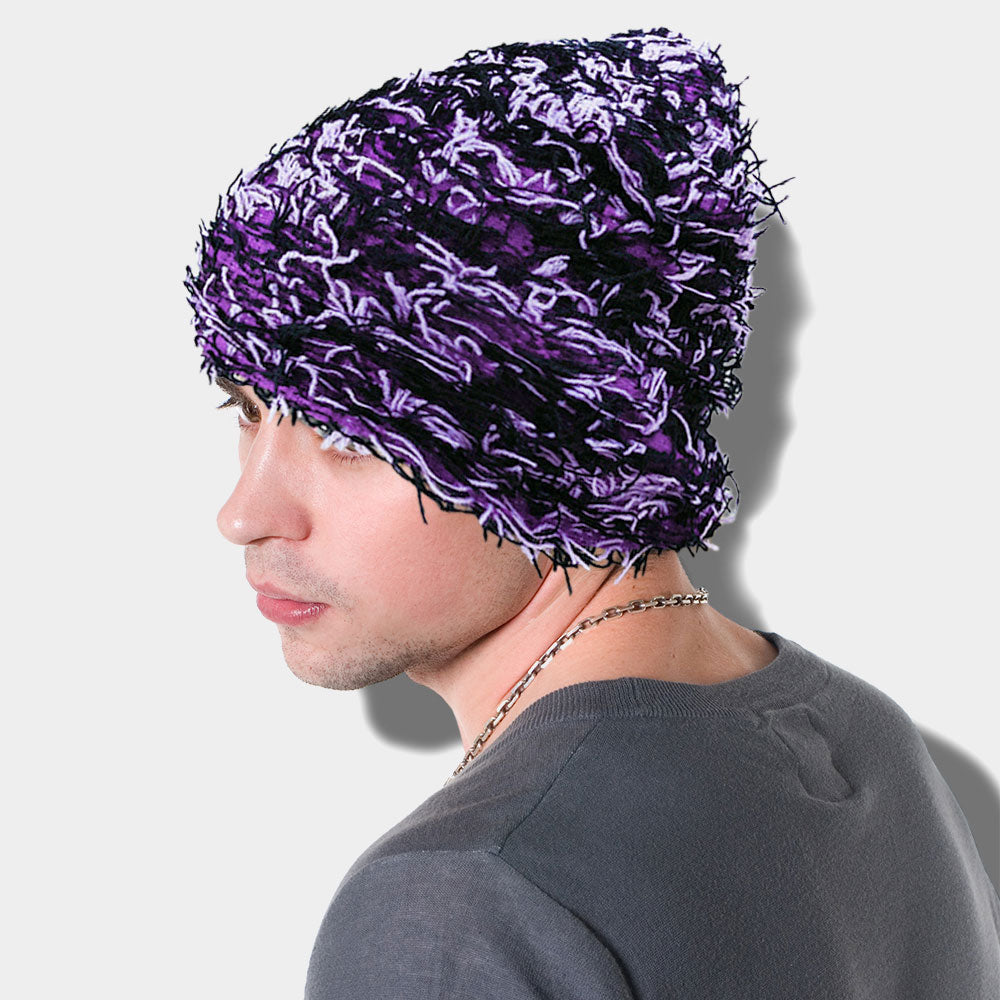 Distressed Knitted Fuzzy Winter Beanie Hat