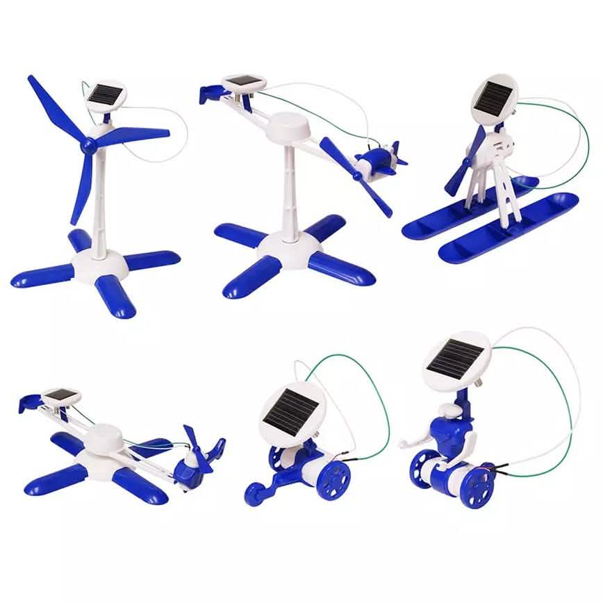 Vehículos robot solares educativos DIY azules 6 en 1