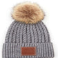 Double Braided Knit Faux Fur Pom C.C Beanie