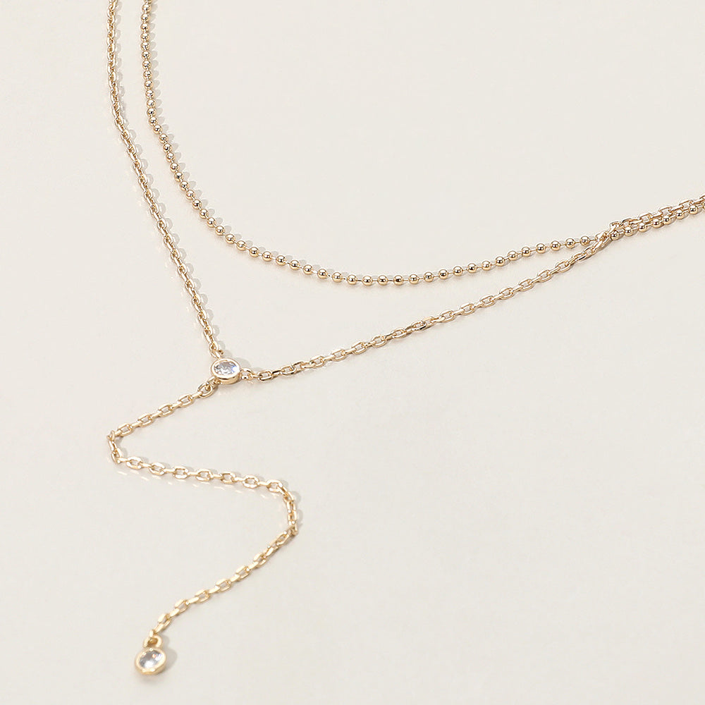 Dropped Round Stone Double Layered Y Necklace