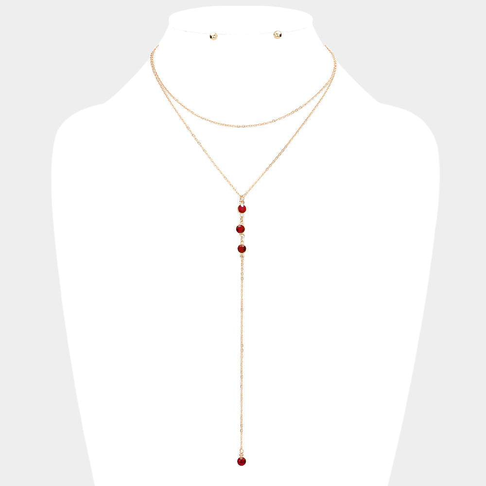 Dropped Round Stone Double Layered Y Necklace