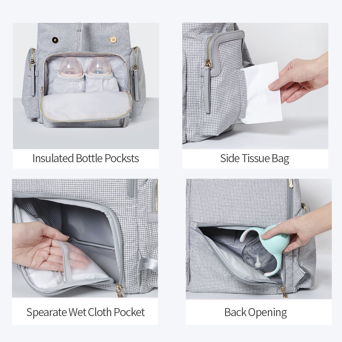 SUNVENO Mochila para pañales, bolso cambiador de bebé, bolsos de tweed para pañales de bebé, multifunción, impermeable para viajes