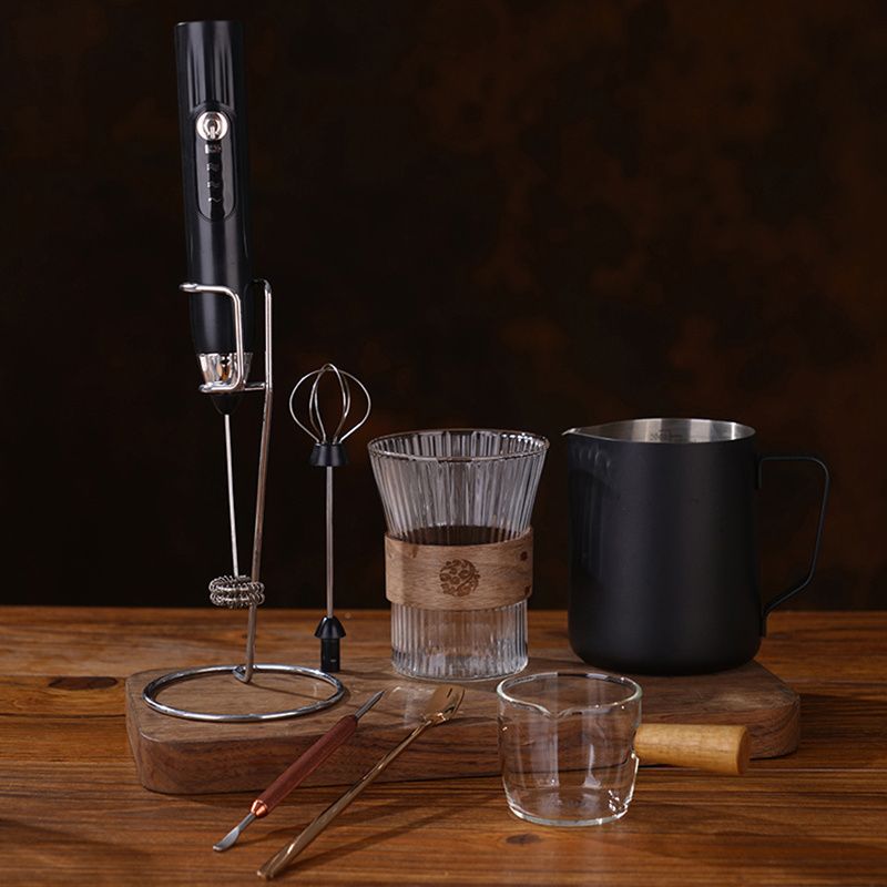1 Espumador de Leche con Soporte Batidor Eléctrico de Mano con Velocidades; Batidora; Espuma de Leche; Minibatidora y Batidora de Café para Espumar Batidos; Latte;