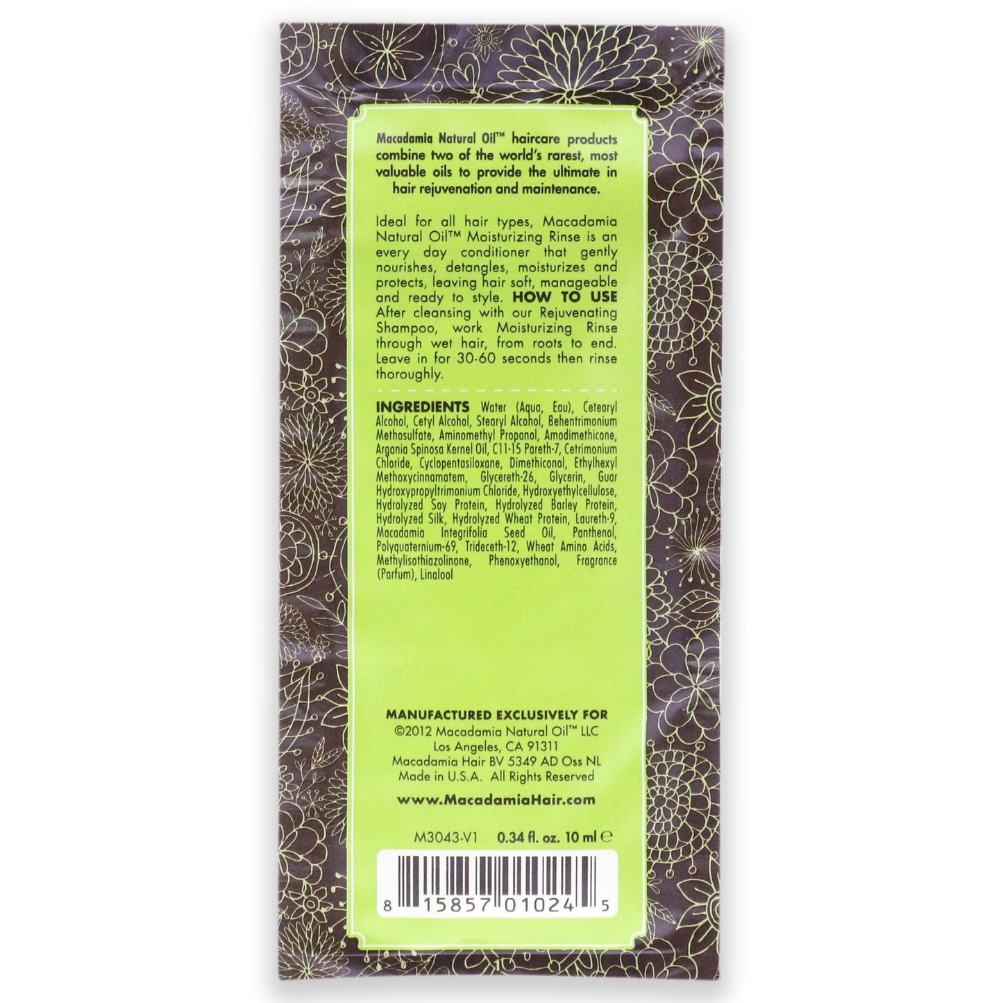 Acondicionador Enjuague Hidratante de Aceite de Macadamia para Unisex - 10 ml