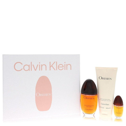 Estuche de regalo Obsession de Calvin Klein - Eau de parfum en spray de 100 ml + Loción corporal de 200 ml + Mini spray de EDP de 15 ml