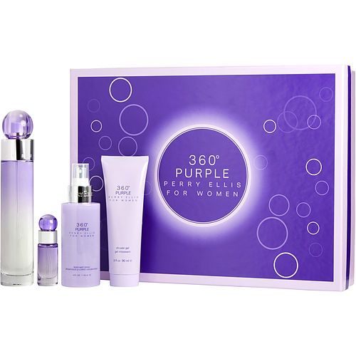 PERRY ELLIS 360 PURPLE de Perry Ellis EAU DE PARFUM SPRAY 3.4 OZ & BODY MIST 4 OZ & GEL DE DUCHA 3 OZ & EAU DE PARFUM 0.25 OZ MINI