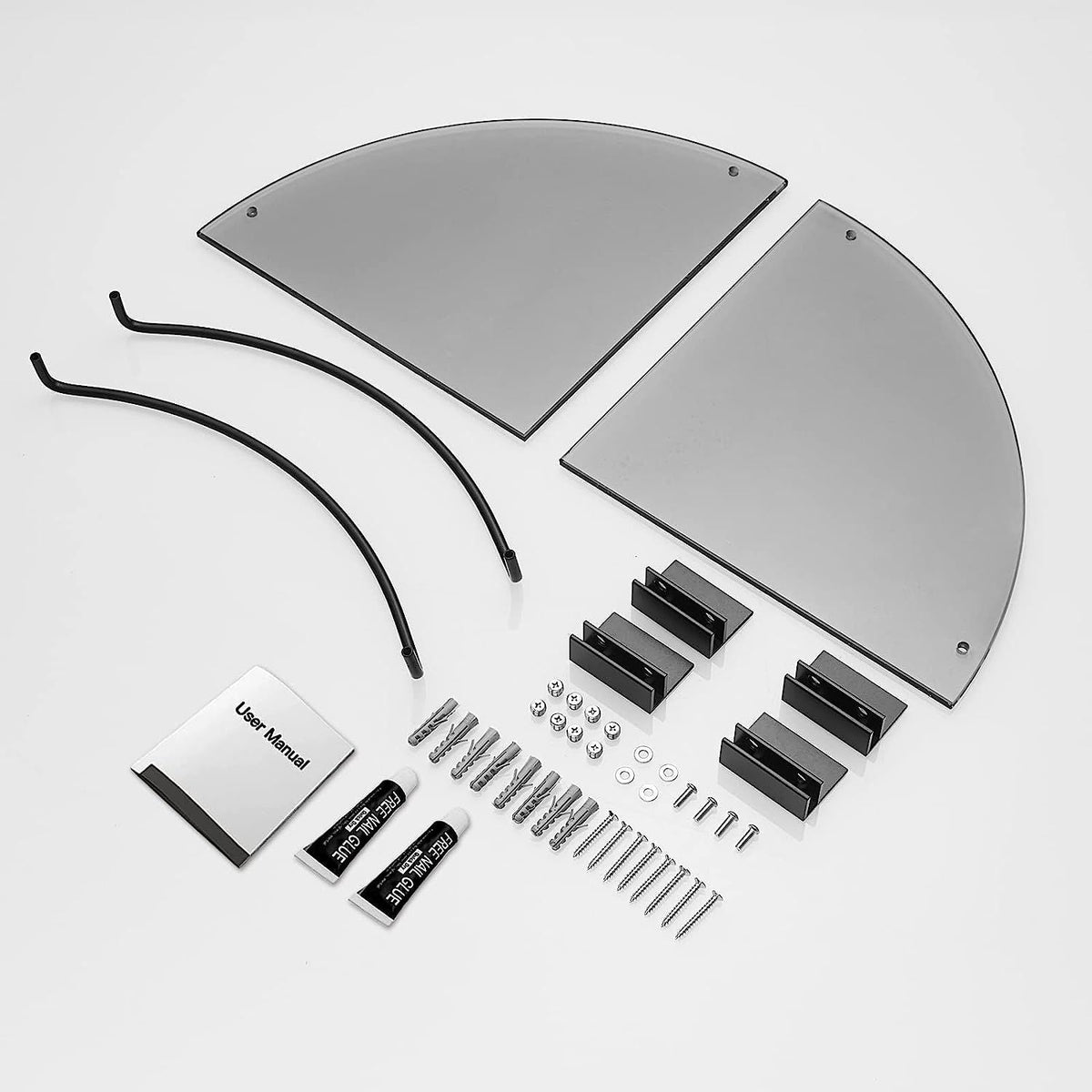 Estante esquinero de cristal para baño, estante de ducha esquinero negro de cristal templado con riel, organizador esquinero de baño, estantes de baño montados en la pared