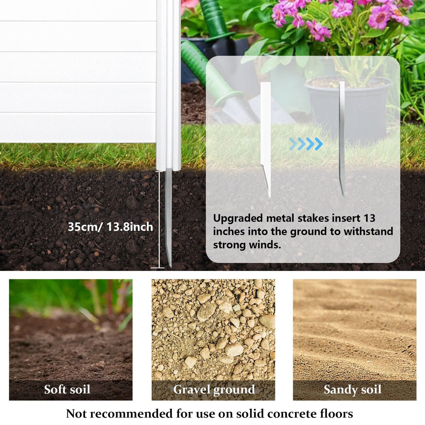 Valla para Aire Acondicionado, Panel de Vinilo Blanco para Valla de Privacidad de Cubos de Basura para Exterior, Cerramiento para Equipos de Piscina Exterior con Estacas Metálicas, (Paquete de 2)