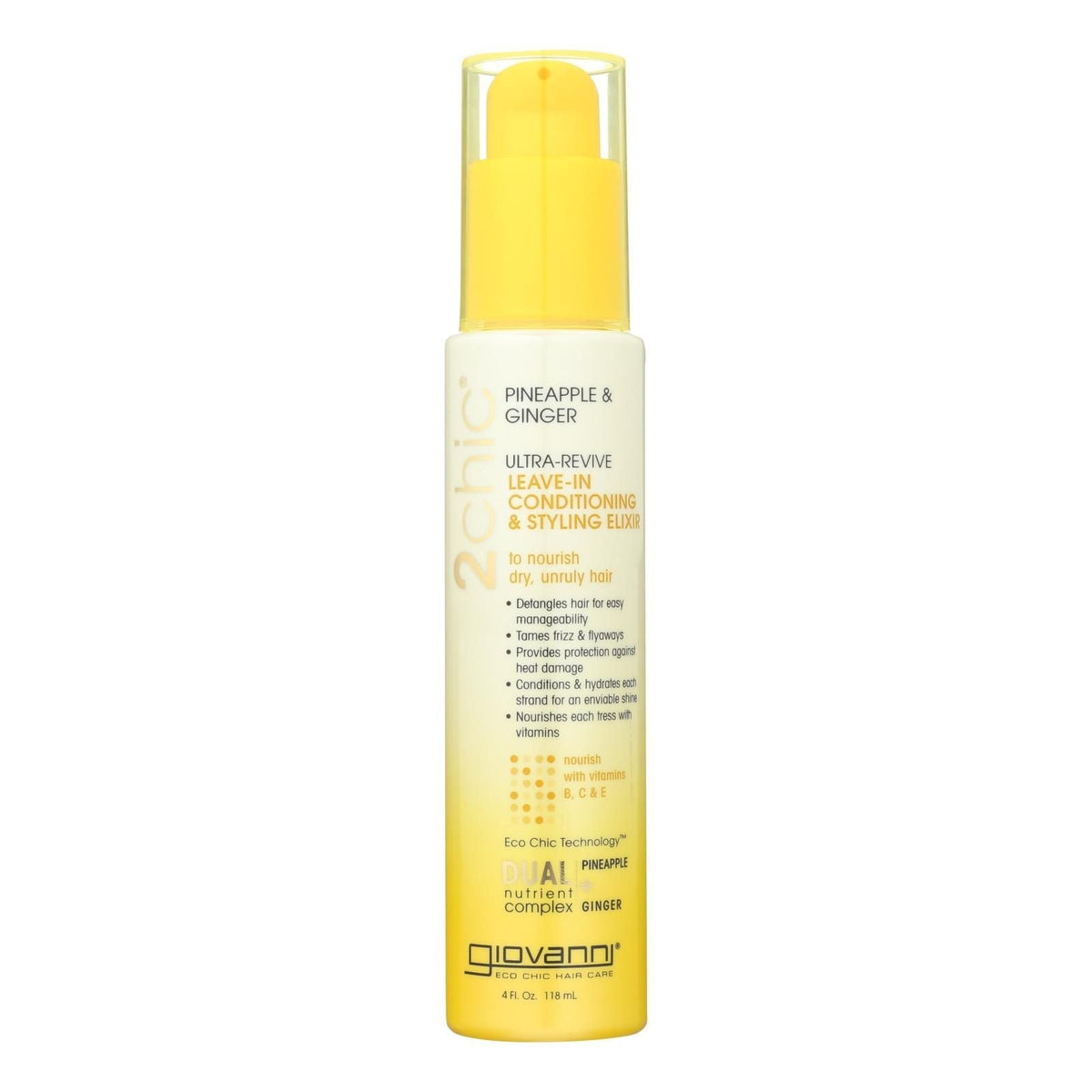 Acondicionador para el Cuidado del Cabello Giovanni - Piña y Jengibre - Caja de 1 - 4 oz líquidas.