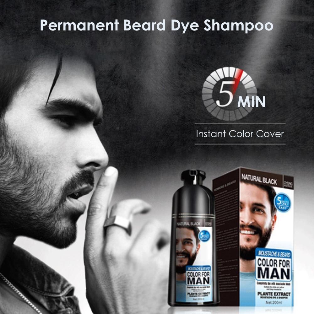 Champú Tinte para Barba para Hombres, Tinte Permanente Natural para Barba, Tiñe el Cabello en Minutos, Larga Duración, 200 ml, Cuidado Capilar Tinte Negro