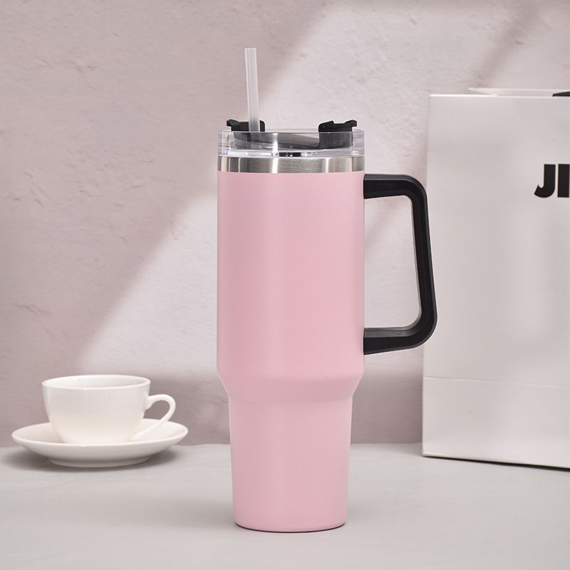 40oz Handle Car Cup with pipette stainless Steel insulated Cold beer cup portable ice cup with handle; Insulated Reusable Leakproof Stainless Steel Water Bottle Travel Mug Iced Coffee Cup