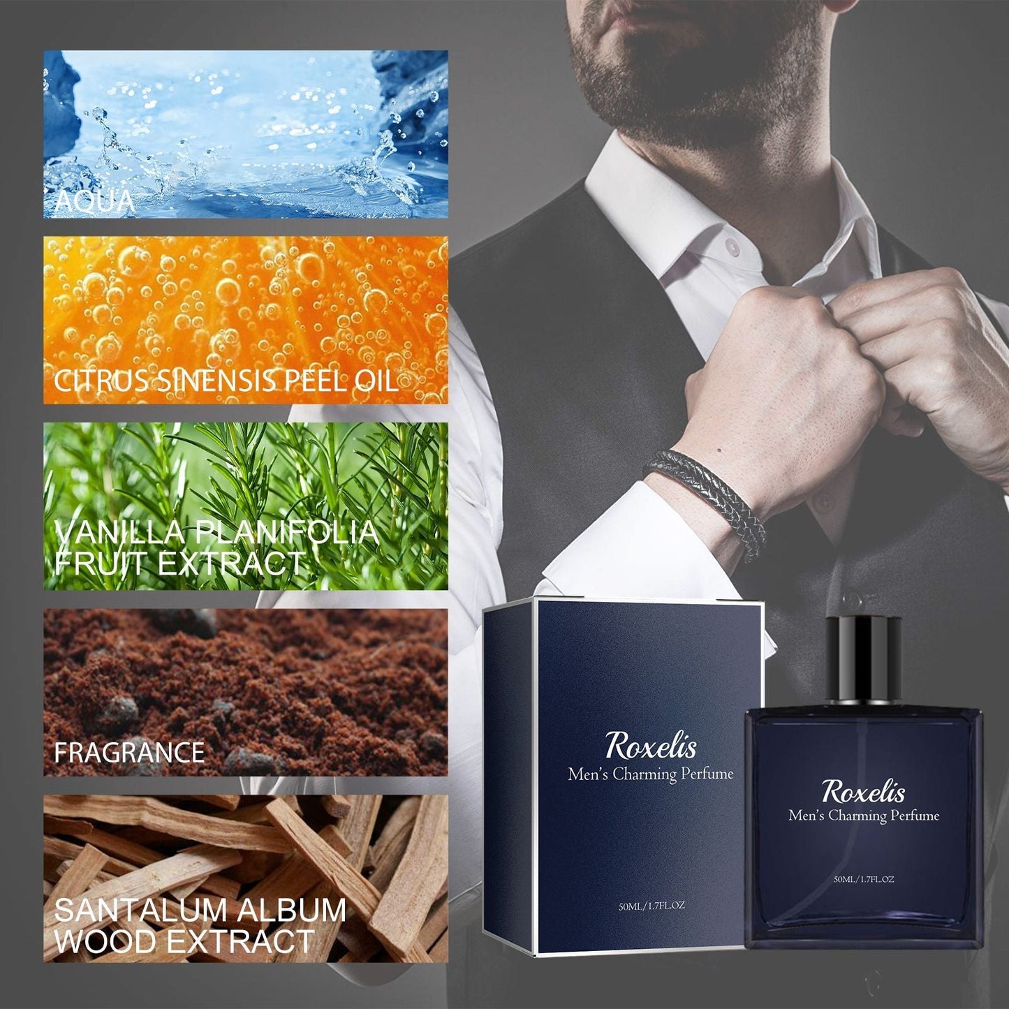 Roxelis Perfume Charm para Hombre Fragancia Natural Fresca con Encanto Duradero, Perfume para Citas en Pareja