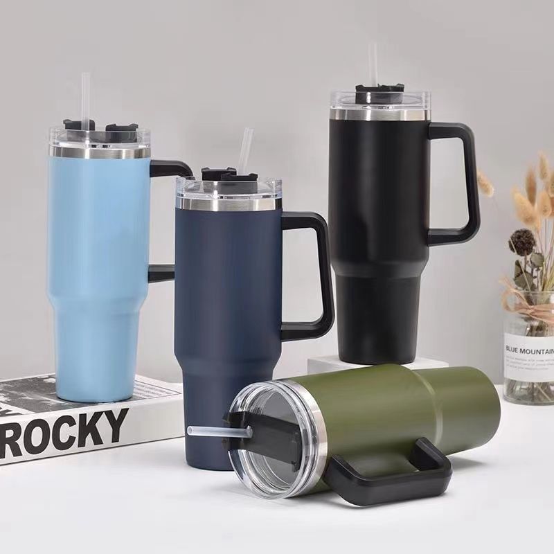 30OZ Straw Coffee Insulation Cup With Handle Portable Car Stainless Steel Water Bottle LargeCapacity Travel B PA F ree Thermal Mug
