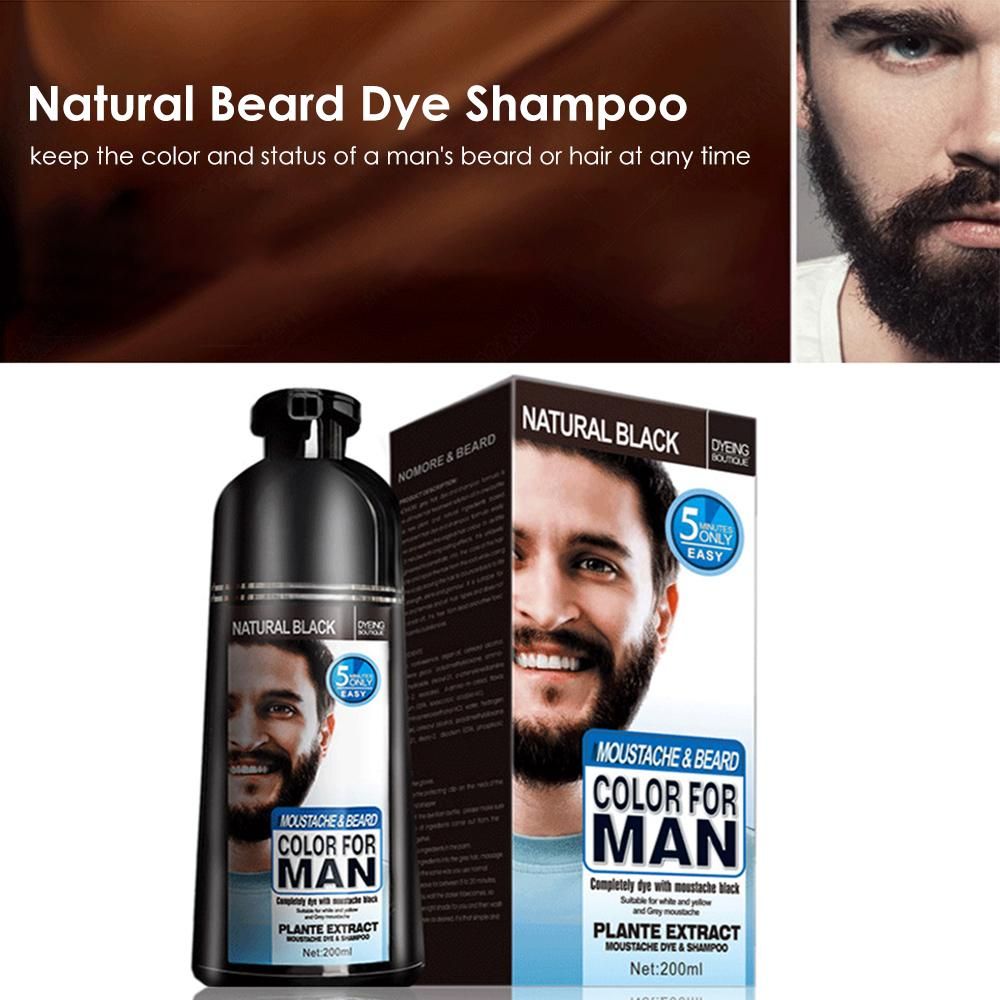 Champú Tinte para Barba para Hombres, Tinte Permanente Natural para Barba, Tiñe el Cabello en Minutos, Larga Duración, 200 ml, Cuidado Capilar Tinte Negro