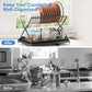 2 Tier Dish Drying Rack with Cup Holder Foldable Dish Drainer Shelf for Kitchen Countertop Rustproof Utensil Holder with Drainboard Black
