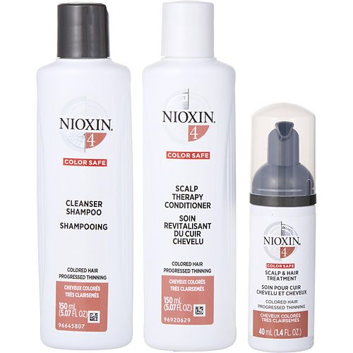 NIOXIN by Nioxin JUEGO DE 3 PIEZAS SISTEMA COMPLETO 4 CON CHAMPÚ LIMPIADOR 5 OZ Y ACONDICIONADOR TERAPIA PARA EL CUERO CABELLUDO 5 OZ Y TRATAMIENTO PARA EL CUERO CABELLUDO 1.7 OZ