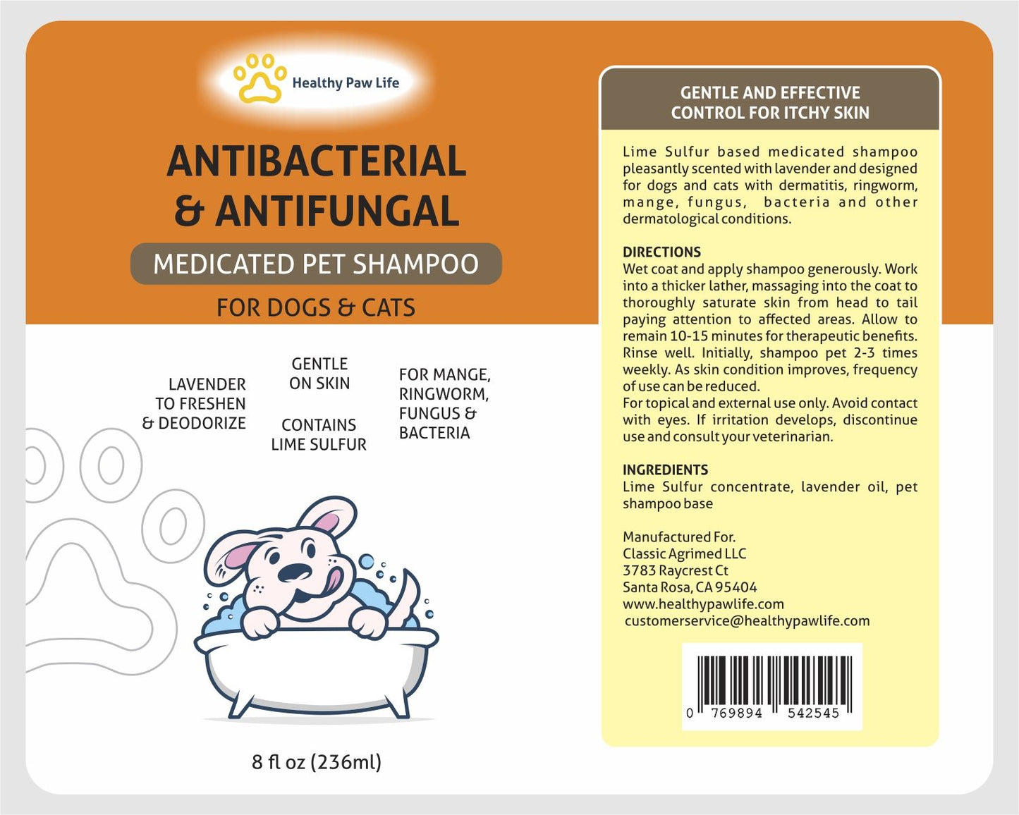Champú de azufre de cal para mascotas - Solución veterinaria y para el cuidado de mascotas para la piel con picazón y seca - Seguro para perros; gatos; cachorros; gatitos; caballos