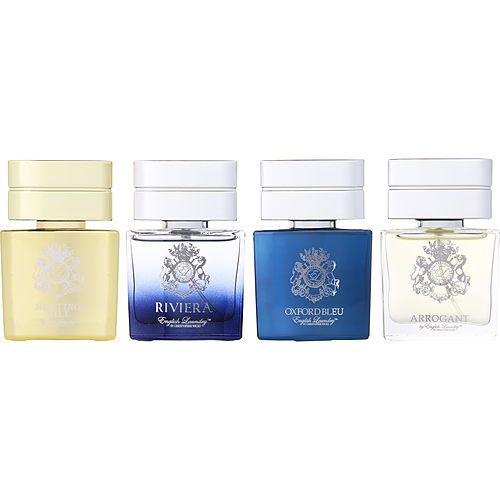 ENGLISH LAUNDRY VARIETY by English Laundry 4 PIECE MENS VARIETY WITH NOTTING HILL & RIVIERA & OXFORD BLEU & ARROGANT AND ALL ARE EDP 0.68 OZ