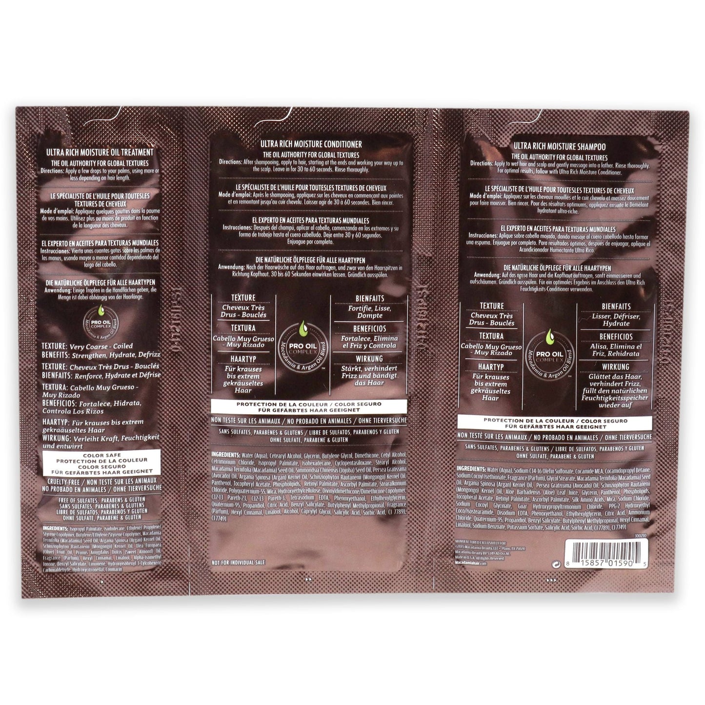Set de Tratamiento de Humedad Ultra Rico Profesional de Aceite de Macadamia para Unisex - Kit de 3 Piezas Champú de 0.34oz, Acondicionador de 0.34oz, Tratamiento de Aceite de 0.17oz
