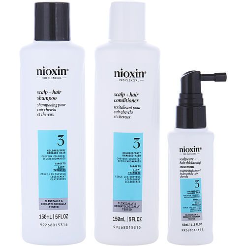NIOXIN de Nioxin KIT COMPLETO DE 3 PIEZAS SISTEMA 3 CON CHAMPÚ LIMPIADOR 5 OZ & ACONDICIONADOR DE TRATAMIENTO PARA EL CUERO CABELLUDO 5 OZ & TRATAMIENTO PARA EL CUERO CABELLUDO 1.7 OZ