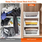 Paquete de 4 cajas organizadoras de plástico para armarios, contenedores de almacenamiento plegables, cajones apilables con riel deslizante, cesta de almacenamiento extraíble para sala de estar, dormitorio, armario, color blanco