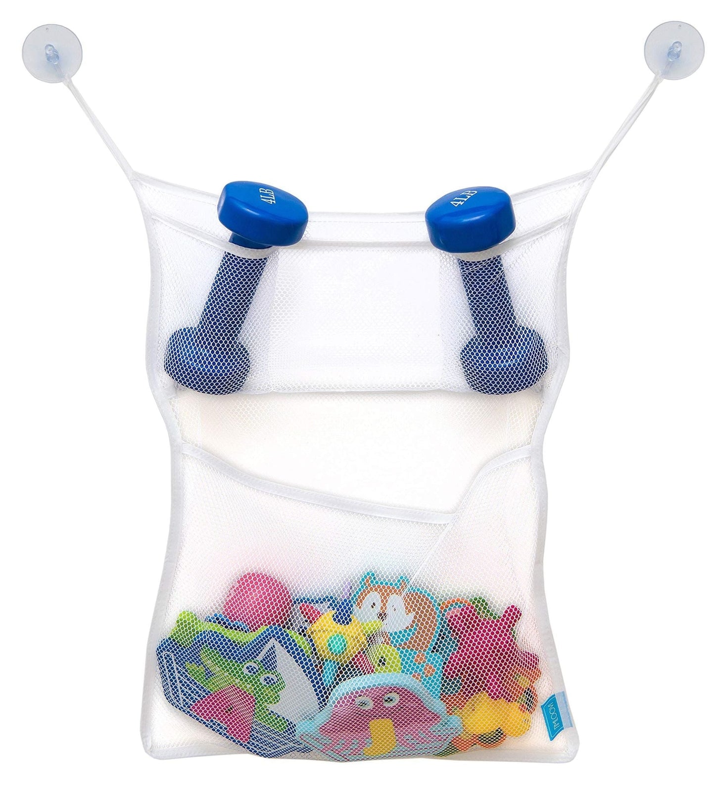 Juego de 2 organizadores de juguetes de baño de gran tamaño de 36 x 50 cm y 40 x 50 cm, bolsas de malla para juguetes de bañera de bebé, 4 ventosas fuertes, soporte para carrito de ducha de baño multiusos para niños pequeños