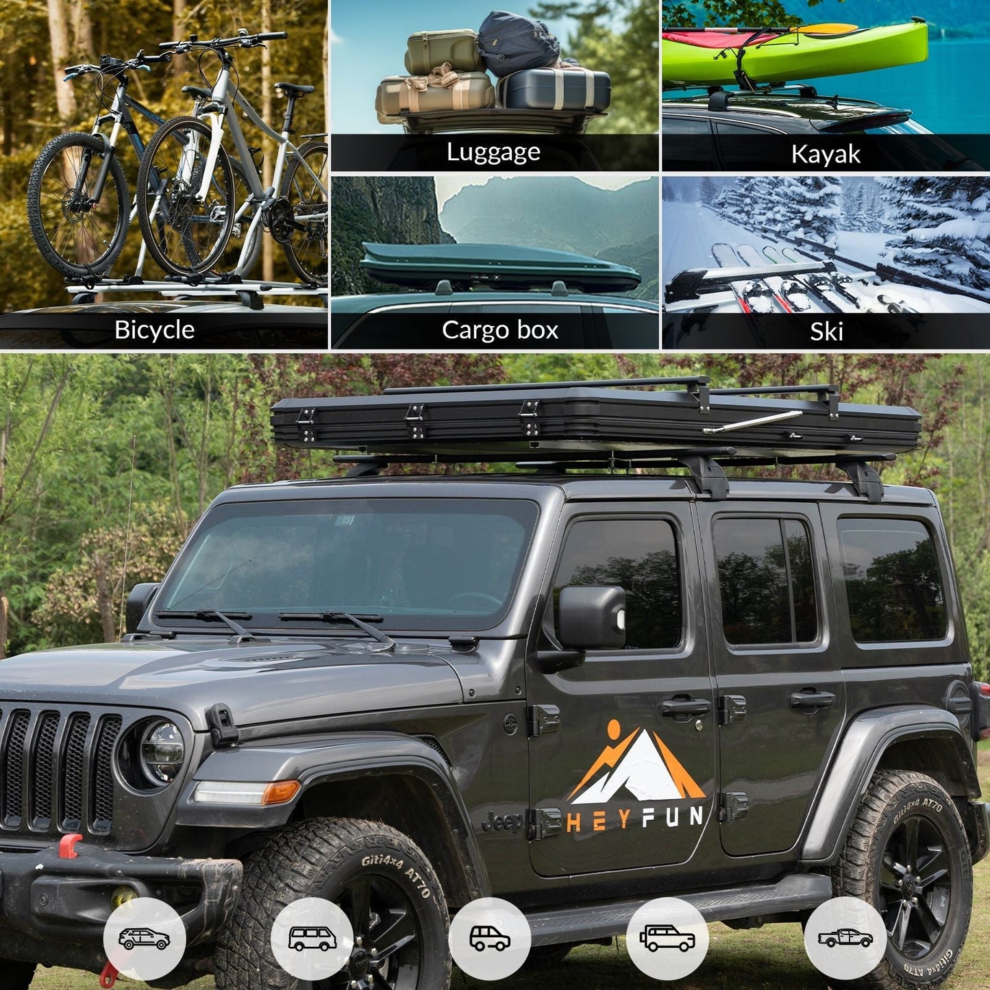Explorer Plus Tienda de Techo Rígida con Toldo Lateral, Salida de Aire Acondicionado con Soporte, Portaequipajes y Cortina de Lluvia de Malla Reemplazable, Tienda para Caja de Camioneta para Camping, Tienda de Techo para SUV con Apertura Automática