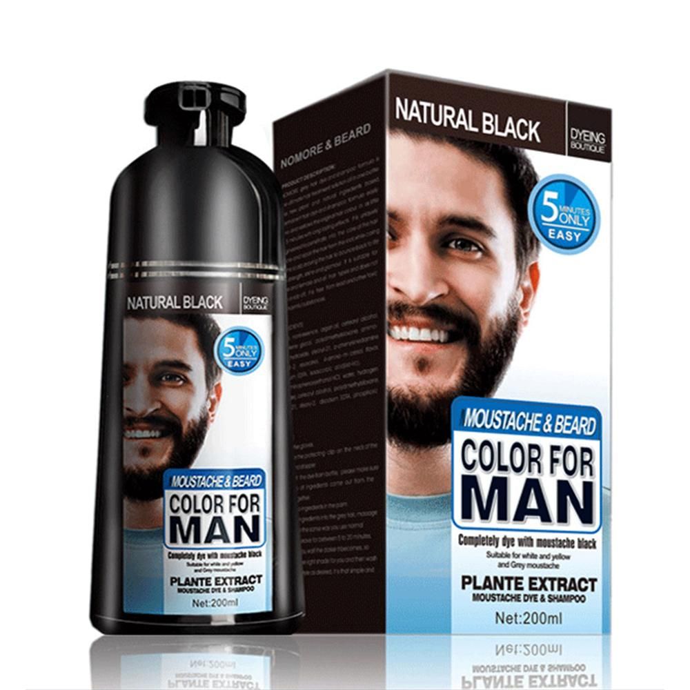 Champú Tinte para Barba para Hombres, Tinte Permanente Natural para Barba, Tiñe el Cabello en Minutos, Larga Duración, 200 ml, Cuidado Capilar Tinte Negro