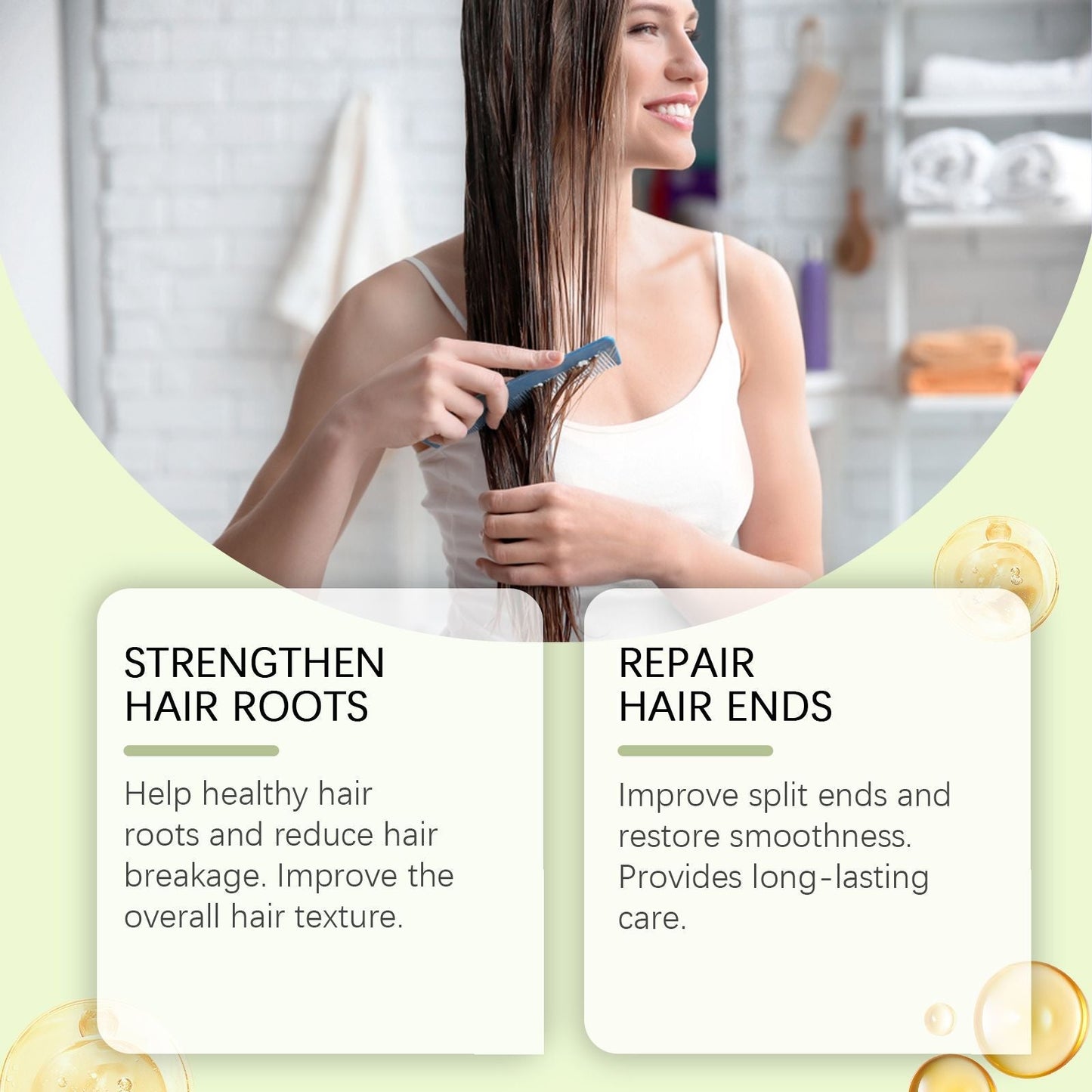 El aceite esencial capilar de romero de Hoegoa repara el cabello dañado, nutre el cuero cabelludo, fortalece el cabello y mejora las puntas abiertas