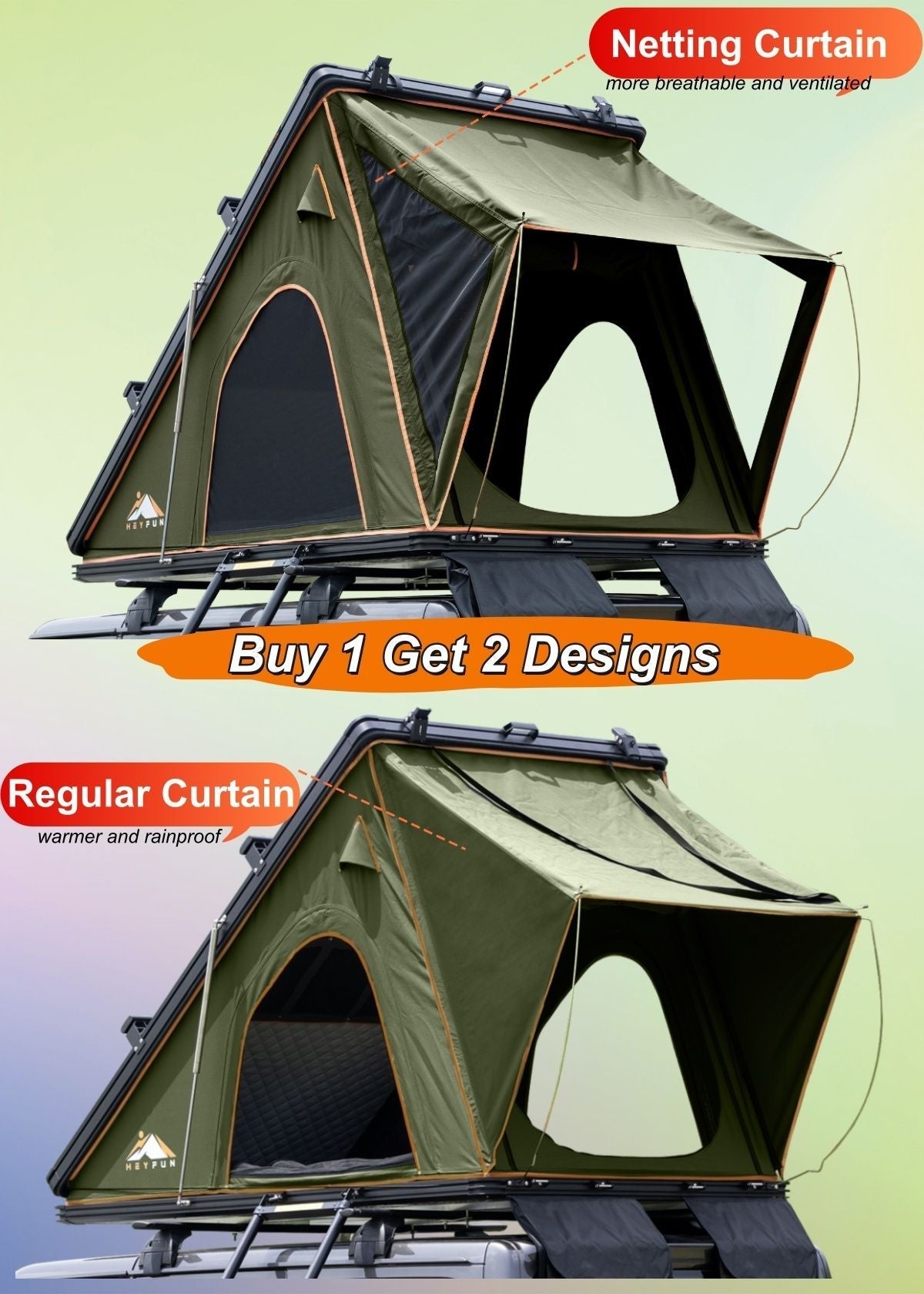Explorer Plus Tienda de Techo Rígida con Toldo Lateral, Salida de Aire Acondicionado con Soporte, Portaequipajes y Cortina de Lluvia de Malla Reemplazable, Tienda para Caja de Camioneta para Camping, Tienda de Techo para SUV con Apertura Automática