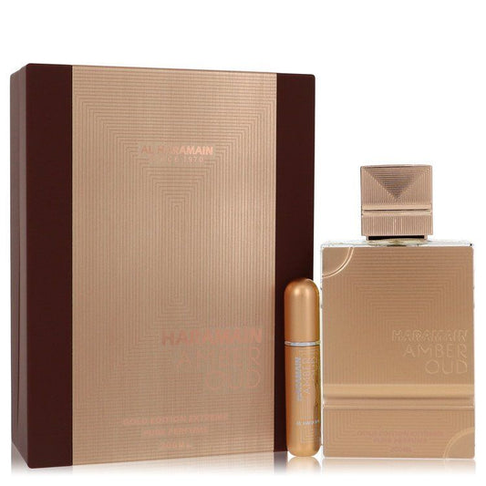 Al Haramain Amber Oud Gold Edition Extreme by Al Haramain Estuche de regalo - Spray de perfume puro de 6.7 oz + Spray recargable de 0.34 oz