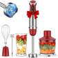 KOIOS 5-in-1 Hand Immersion Blender, 1000W 12 Speed Handheld Blender, Copper Motor Stainless Steel Blade Stick Blender,600ml Mixing Beaker,500ml Food Processor, Whisk, Milk Frother, B PA-F ree, Red