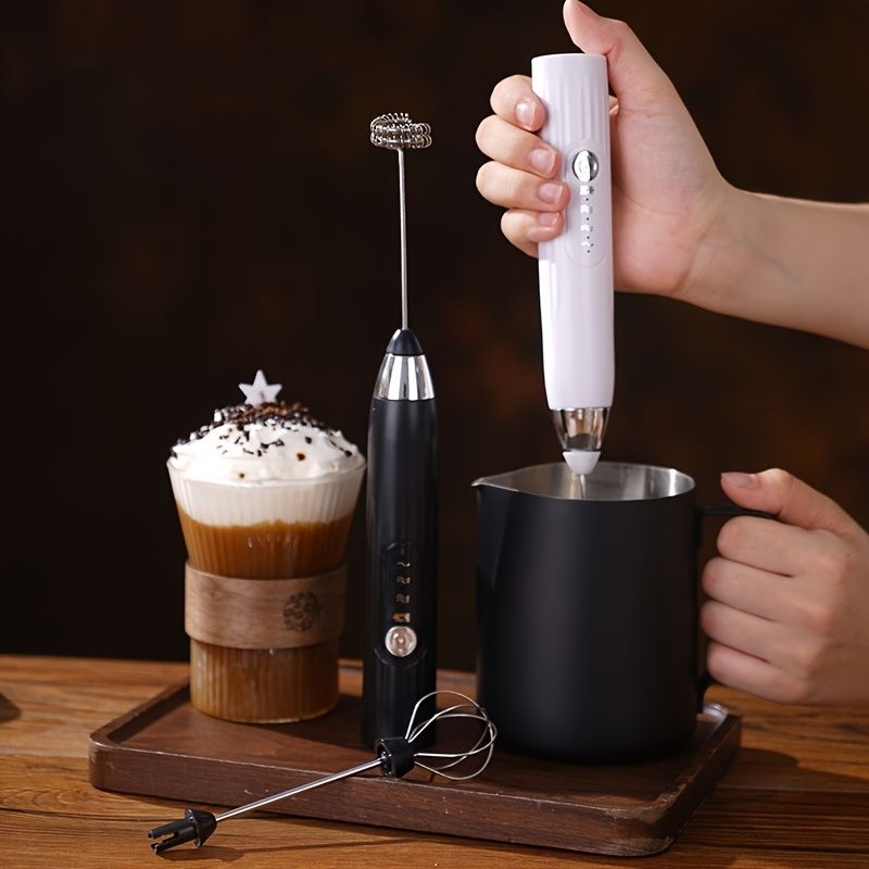 1 Espumador de Leche con Soporte Batidor Eléctrico de Mano con Velocidades; Batidora; Espuma de Leche; Minibatidora y Batidora de Café para Espumar Batidos; Latte;