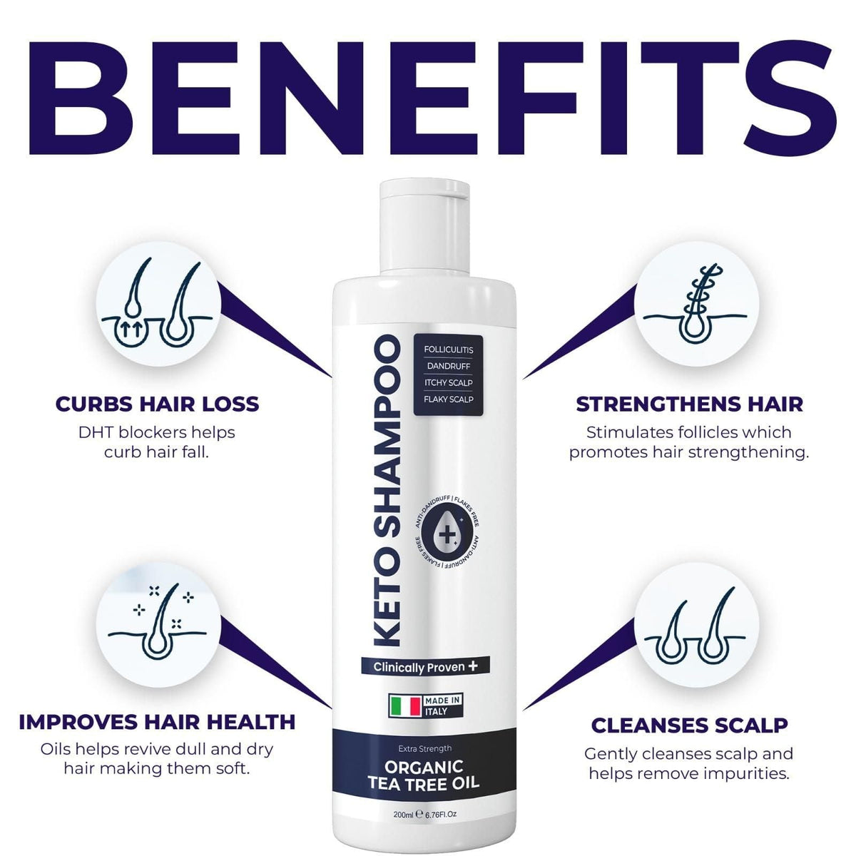 Champú anticaspa, sin sulfatos, medicado, antifúngico, para el cuero cabelludo seco, con picazón y descamación, para el crecimiento del cabello, tratamiento de la foliculitis, champú para la dermatitis seborreica con aceite de árbol de té.
