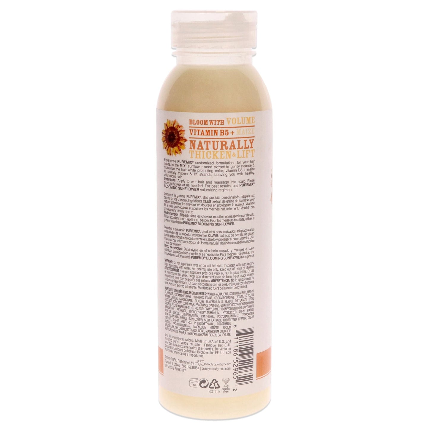 Puremix Blooming Sunflower Champú Voluminizador - Cabello Fino de Rusk para Unisex - Champú de 12 oz