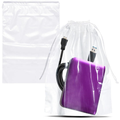 Bolsa transparente con cordón, 5 x 8 pulgadas. Paquete de 1000 bolsas de plástico transparente con cordón. Bolsas de plástico transparente con cordón de 2 mil. Bolsas de plástico transparente con cordón impermeables para cosméticos, artículos de tocador