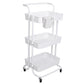 3 Tier Rolling Utility Cart Movable Storage Organizer with Mesh Baskets Lockable Wheels 360 Degree Rotatable Hanging Box Hooks Bedroom Bathroom Kitchen