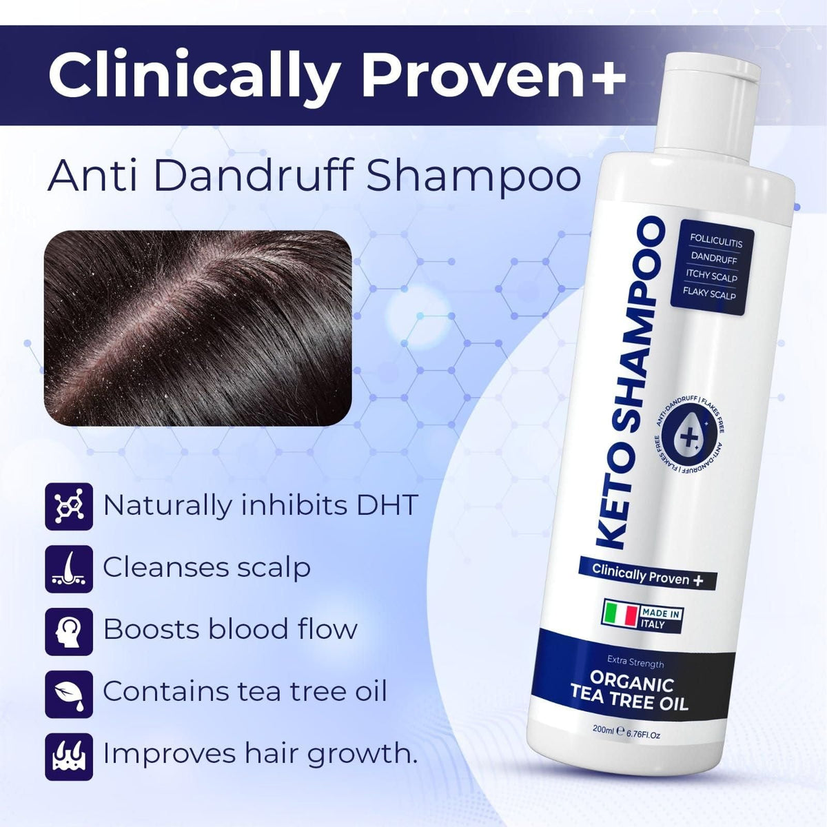 Champú anticaspa, sin sulfatos, medicado, antifúngico, para el cuero cabelludo seco, con picazón y descamación, para el crecimiento del cabello, tratamiento de la foliculitis, champú para la dermatitis seborreica con aceite de árbol de té.