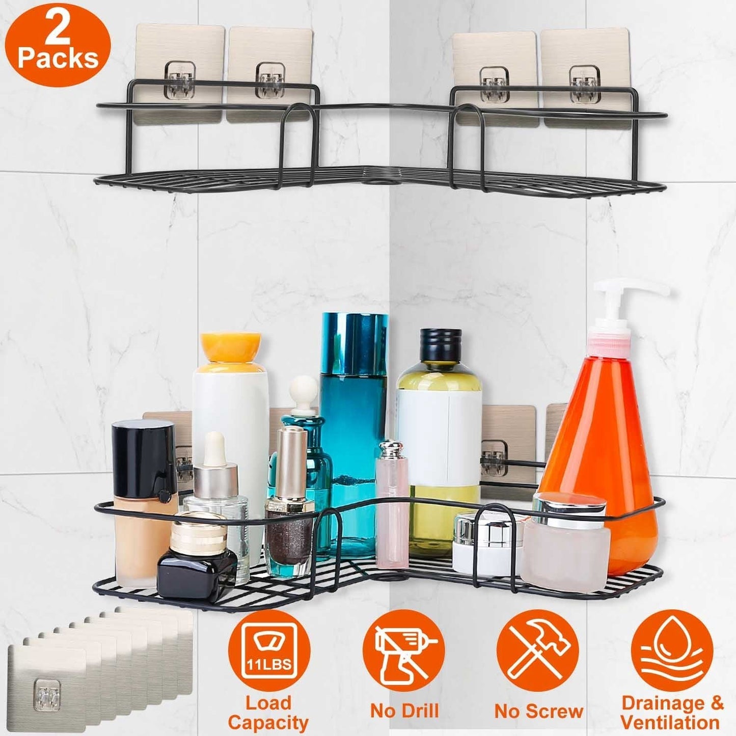 2 estantes esquineros para ducha, canasta de montaje en pared, soporte para champú de baño, organizador de almacenamiento