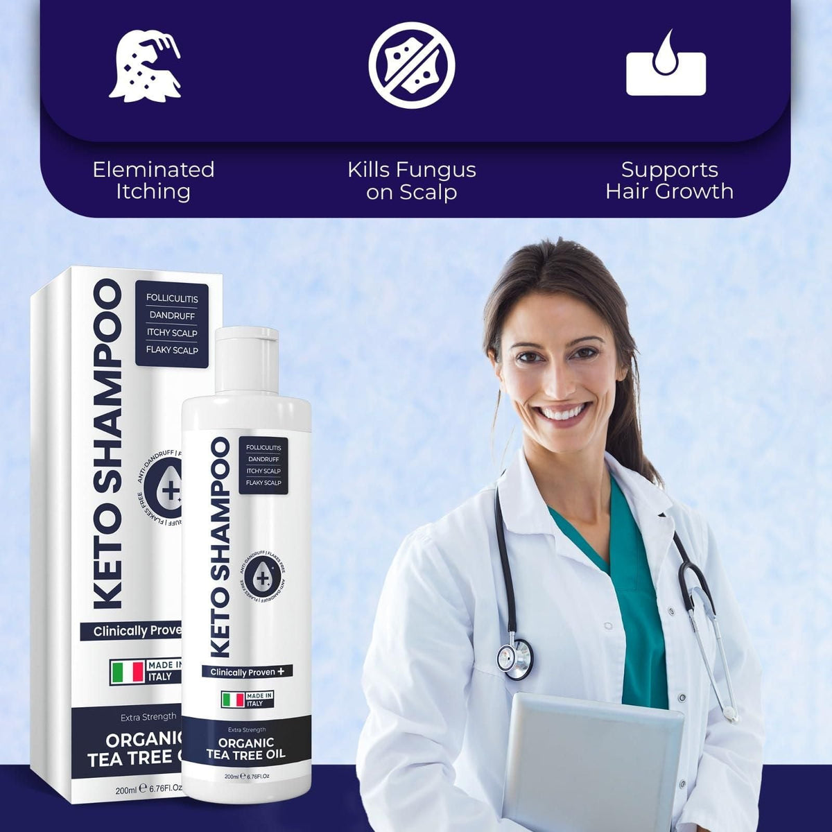 Champú anticaspa, sin sulfatos, medicado, antifúngico, para el cuero cabelludo seco, con picazón y descamación, para el crecimiento del cabello, tratamiento de la foliculitis, champú para la dermatitis seborreica con aceite de árbol de té.